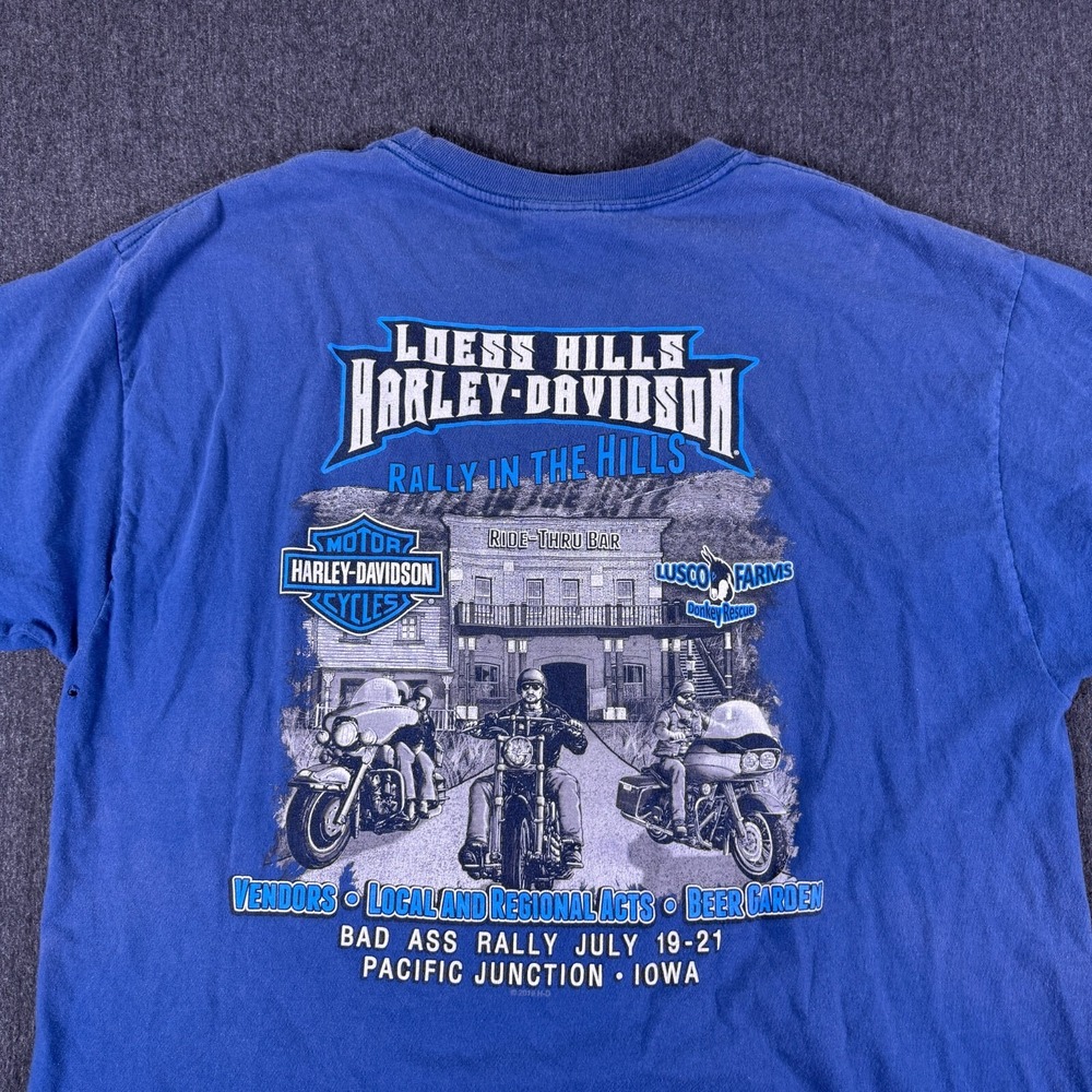 Loess Hills Harley Davidson Mens Blue Rally In The Hills 2019 T-Shirts Size XL